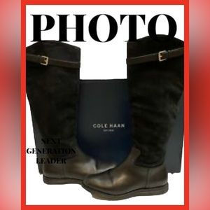 NWOTB Cole Haan Boots Black Size 9.5 B Tall Riding Boot Leather Suede ￼￼￼